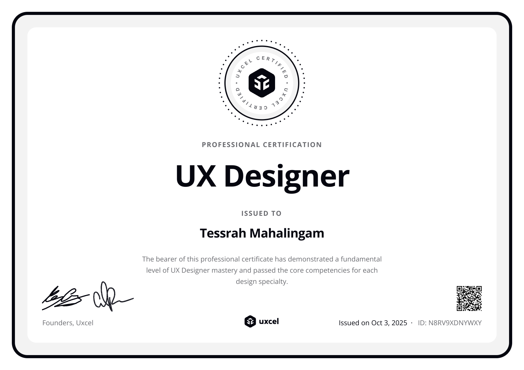 Tessrah's certificate